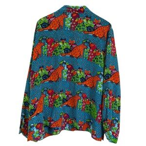 Nicole Taylor Vntg Cat Dog Silk Multicolor Beaded Whimsical Blouse Women’s 3X